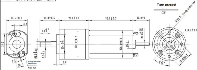 NEMA 8 저소음 DC 솔 기어 들 모우터 24V 59 Rpm 0.05A 22 밀리미터 0